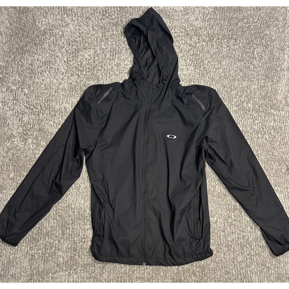 Oakley Edge Force Windbreaker Jacket Full Zip Hood Black Size XL